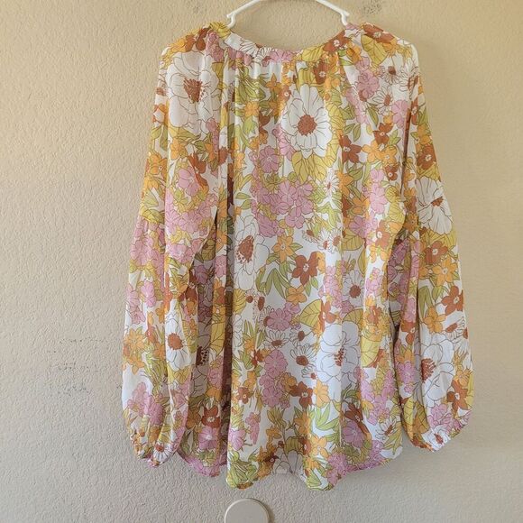 BTFBM Womens Top Size XL Floral Balloon Sleeves Boho Peasant Lightweight Nwt - Picture 7 of 7